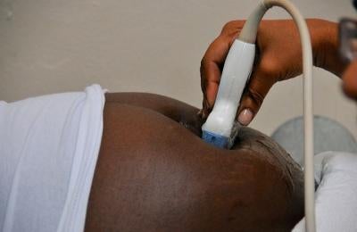 Pregnant woman undergoing an ultrasound